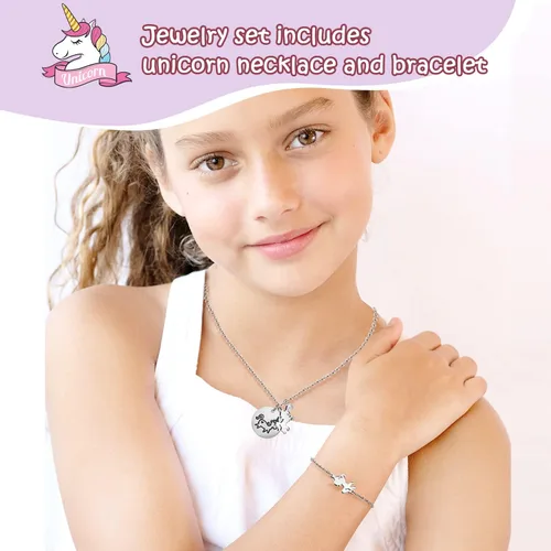 Miniatura 6 de efubaby Joyero musical para niñas, organizador de joyas de 3 capas con cajones, diseño de unicornio de bailarina giratoria, incluye juego de joyas