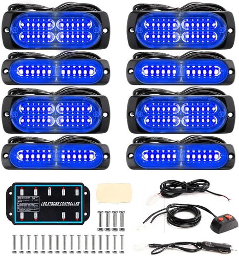 Miniatura 12 de 8 piezas Luces LED Intermitentes Estroboscópicas de Emergencia de Montaje en Superficie con Controlador para Camiones, Vehículos, Automóviles (4Y4W)