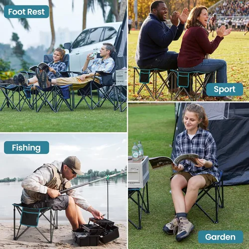 Miniatura 5 de FUNDANGO Taburete de Campamento Extragrande para Adultos, Otomán Plegable con Acolchado Grueso de 18.1 Pulgadas para Descansar los Pies, Silla