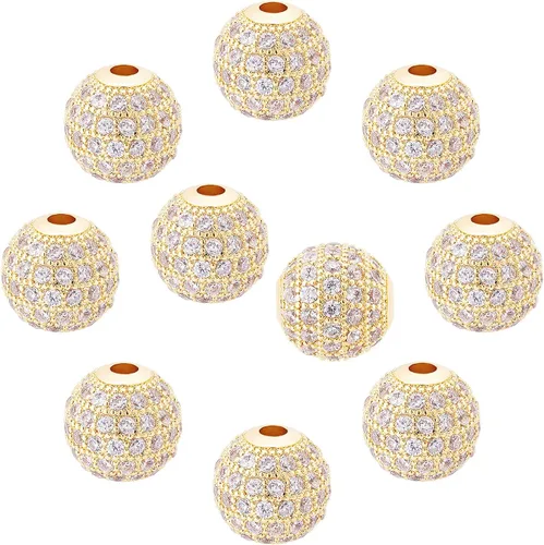 Miniatura 7 de NBEADS 10 piezas de 0.315 in chapado en estante de latón con circonita cúbica redonda de cristal negro plomizo y cuentas redondas de circonita