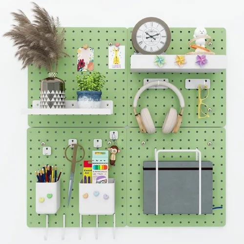 Kit combinado de tablero de clavijas de metal, 4 tableros de clavijas de acero al carbono con 26 accesorios, organizador de pared para el hogar,
