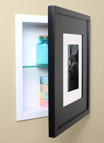 Marco de fotos oculto de 11 x 14 pulgadas, botiquín sin espejo para baño, empotrado en la pared, fabricado en América del Norte, madera real, sin