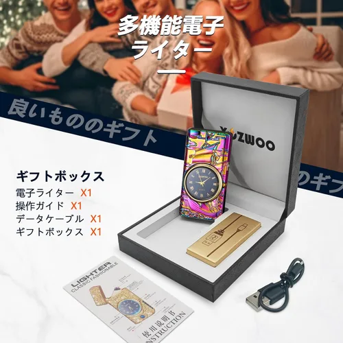 Miniatura 3 de Encendedor eléctrico con reloj YOZWOO USB recargable con luz LED, encendedores de plasma de doble arco con pantalla LED de alimentación para velas
