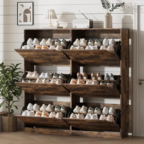 Miniatura 30 de Xixini Armario de almacenamiento de zapatos para entrada con 2 cajones abatibles, almacenamiento oculto independiente de madera, organizador de Negro