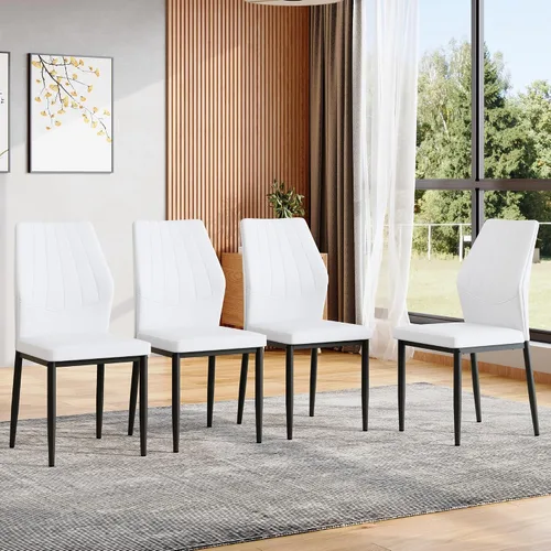 Miniatura 9 de Juego de 4 sillas de comedor, modernas sillas de comedor tapizadas de piel sintética con patas de metal negro, juego de 4 sillas de cocina