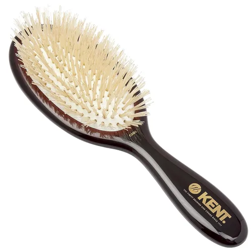 Miniatura 2 de Kent CSGM 7.75" Cepillo clásico de brillo medio ovalado y desenredante de cerdas de jabalí blancas suaves - Cepillo de brillo para el cabello