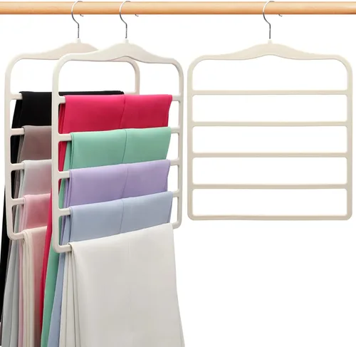 Miniatura 12 de Organizadores y almacenamiento de armario, paquete de 3 perchas de terciopelo para pantalones, ahorro de espacio, antideslizantes, organizador de 5