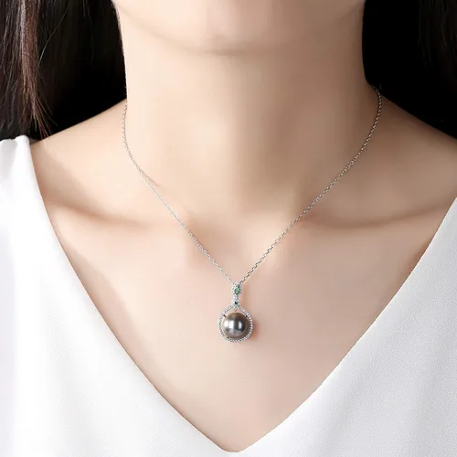 Miniatura 3 de VIKI LYNN Collar con colgante de perlas negras cultivadas de Tahití de calidad AAA de 0.394-0.433 in para mujer, Plata esterlina Perla Zirconia