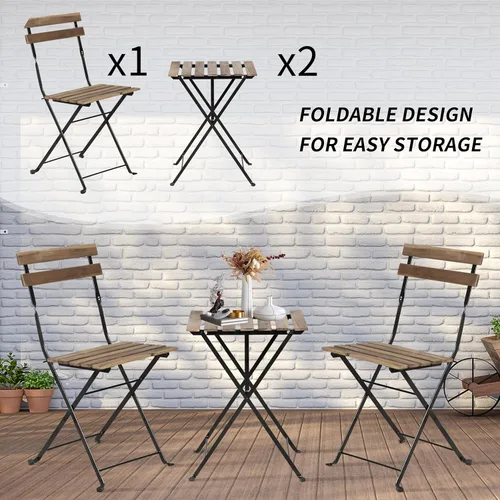 Miniatura 3 de BLKMTY Juego de muebles plegables para patio de 3 piezas, juego de muebles de patio al aire libre, mesa plegable y sillas de madera para balcón