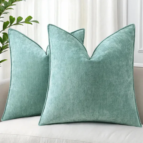 decorUhome - Fundas de Cojín para Sofá 16x16 pulgadas Set de 2, Decorativas Suaves Euro Neutras de Felpilla con Diseño Elegante, Aqua Haze