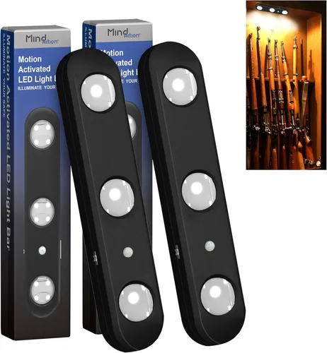 MIND&ACTION Luces seguras para armas, LED, 12 bombillas, activadas por movimiento, giratorias, funciona con pilas (paquete de 2 negro)