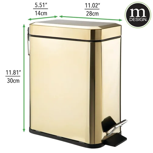 Miniatura 4 de mDesign Pequeño y moderno cubo de basura rectangular de metal con tapa y pedal de 1.3 galones, compacto, con cubo interior extraíble con asa