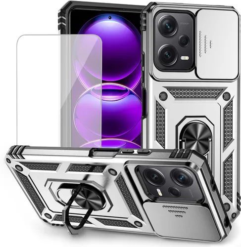 Miniatura 9 de Funda para Redmi Note 12, Poco X5 5G 22111317PG con protector de pantalla de vidrio templado y cubierta de cámara deslizante, anillo magnético