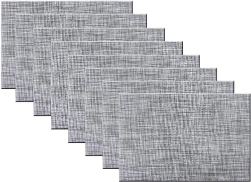Miniatura 18 de Manteles individuales para mesa de comedor, lavables y fáciles de limpiar, camino de mesa de PVC (1 camino de mesa y 6 manteles individuales, negro)