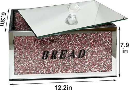 Miniatura 3 de Caja grande para pan de cristal con tapa, 12.2 pulgadas de largo x 6.3 pulgadas de ancho x 7.9 pulgadas de alto, almacenamiento de pan casero, Rosa