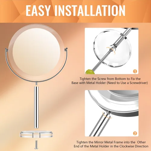 Miniatura 7 de Auxmir Espejo de aumento 1X/20X, espejo de maquillaje de doble cara con soporte, espejo de mesa de tocador con pinzas, rotación de 360° portátil