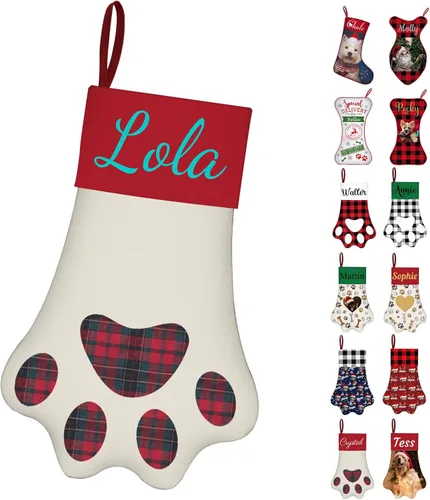 Miniatura 9 de Calcetines de Navidad personalizados con foto de nombre, medias personalizadas en forma de hueso para perros, gatos, mascotas, medias de Navidad