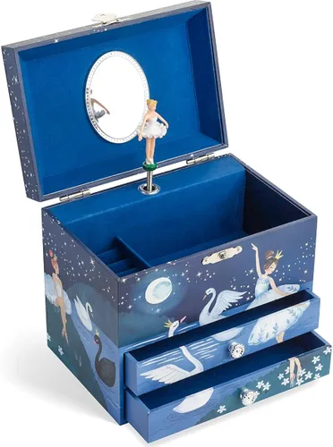 Miniatura 5 de Jewelkeeper Joyero musical de bailarina con 2 cajones extraíbles, diseño de purpurina, tono de lago de cisne, Metal Madera