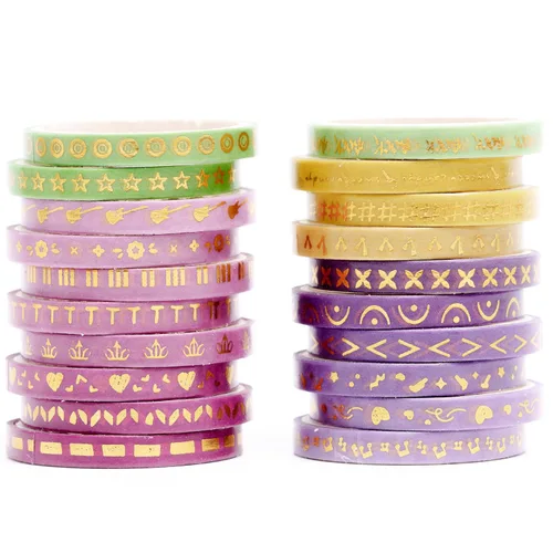 Miniatura 5 de Juego de Cinta Washi Dorada Delgada con Impresión Básica de Lámina, Cintas de Enmascarar Decorativas para Artes, Manualidades DIY, Diarios, Naranja