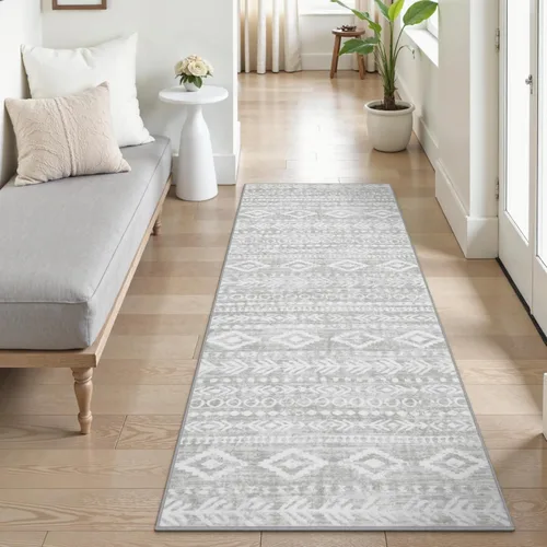 Miniatura 41 de Lahome Alfombra bohemia marroquí para entrada, lavable, de 2 x 3 pies, color gris y blanco, antideslizante, ultra fina, suave, rústica con estampado