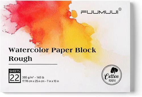 Miniatura 25 de Bloc de Papel de Acuarela, Fuumuui 5.5 x 8.5 pulgadas Papel 100% Algodón (20 Hojas, 140lb/300g), Encuadernado en Espiral para Pintar, Dibujar