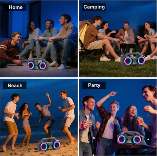 Miniatura 12 de KMAG Altavoz Bluetooth inalámbrico, altavoz de 80 W con graves más profundos, IPX7 impermeable, tiempo de reproducción de 20 horas, luces frías
