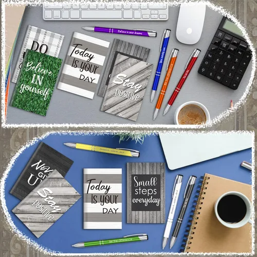 Miniatura 7 de Geyee 24 mini bolígrafos motivacionales, blocs de notas inspiradores, regalos de agradecimiento a granel, diarios pequeños, juego de bolígrafos