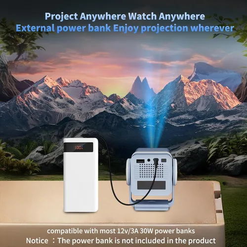 Miniatura 4 de Mini proyector con WiFi y Bluetooth, proyector portátil para exteriores alimentado por Power Bank, proyector de película pequeña giratorio de 180°