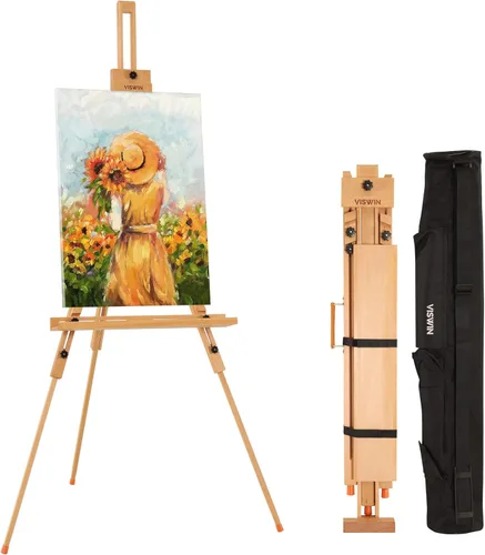 VISWIN Caballete portátil para pintar con bolsa, inclinado plano y ajustable, soporte de caballete de arte de madera de haya, sostiene lienzo de