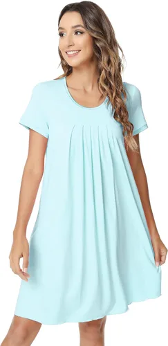 Miniatura 3 de NACHILA Camisón de bambú para mujer, suave, de manga corta, plisado, cuello redondo, cómodo, para dormir, S-XXG, L