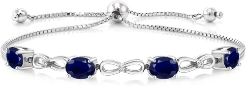 Gem Stone King Pulsera de tenis de plata de ley 925 con zafiro azul y diamante blanco cultivado en laboratorio para mujer (4.02 unidades, piedra