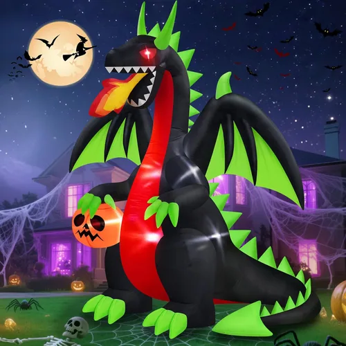 MICOCAH Dragón inflable de Halloween de 8 pies para exteriores con ojos rojos, LED integrados gigantes, decoraciones inflables de Halloween para