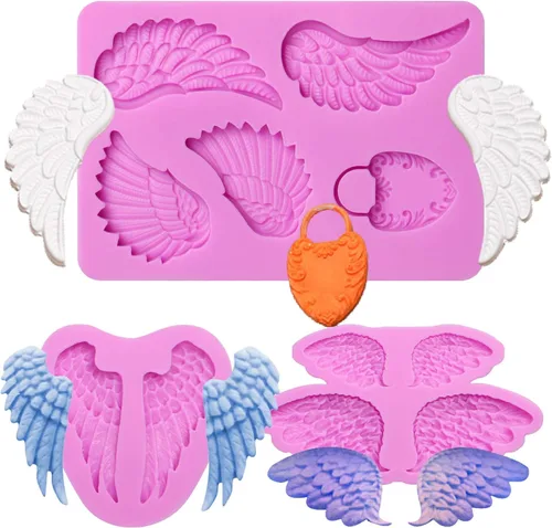 Moldes de silicona con alas de ángel, 3 paquetes de alas para baby shower, decoración de pasteles, adornos de cupcakes, resina de arcilla con Moldes