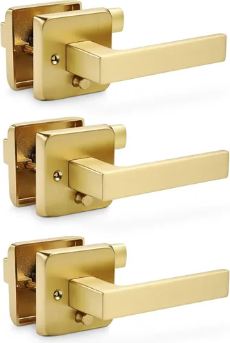 Miniatura 11 de Linkaa Paquete de 2 manijas de puerta cuadradas de latón satinado para puertas interiores para armario y pasillo, lavandería interior (1 par