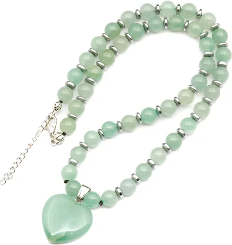 Miniatura 33 de Colgante de corazón de aventurina natural, Collar de cuentas de aventurina genuina, Collar de piedra verde, Collar de piedras preciosas, Cuentas