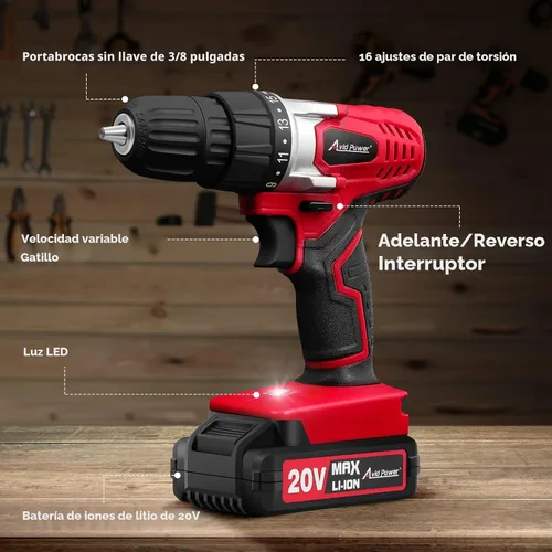 Miniatura 4 de AVID POWER Juego de taladro inalámbrico de litio de 20 V Max, kit de taladro eléctrico con batería y cargador, portabrocas sin llave de 3/8