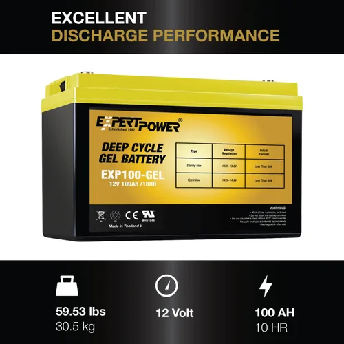 Miniatura 6 de ExpertPower EXP-100 GEL - Batería solar recargable de 12 V 100 Ah para sistema de paneles solares, remolque de viaje, RV, casa, motor de arrastre