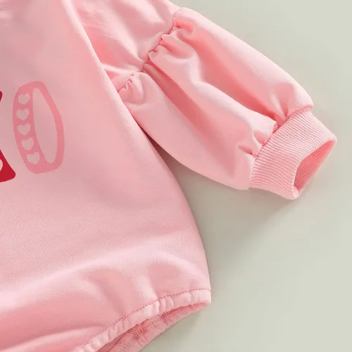Miniatura 35 de SOLILOQUY Traje de manga larga con cuello redondo para el primer día de San Valentín para bebé niño y niña, mameluco de corazón de amor