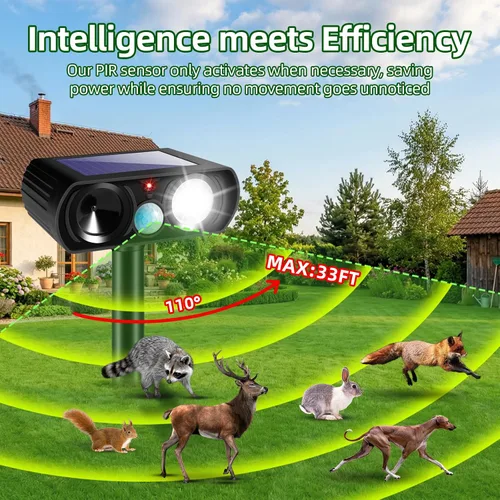 Miniatura 9 de Paquete de 4 repelentes de gatos Feral para exteriores, repelente de animales ultrasónico solar con detección de movimiento y luz de flash