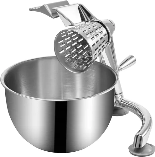 VEVOR Rallador de queso rotativo, mandolina rotativa de zinc para verduras, mandolina manual de queso con 5 conos de corte de acero inoxidable,
