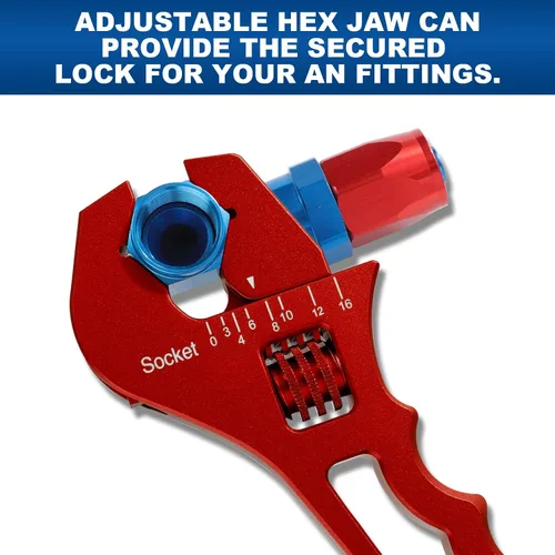 Miniatura 3 de Llave de accesorios AN ajustable para extremo de accesorios de manguera 3AN-16AN, llave de aluminio rojo de alta visibilidad con mordazas