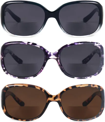 Lentes de sol bifocales de lectura para mujer, protección UV, paquete de 3 lentes de sol para lectura al aire libre con bolsas de limpieza