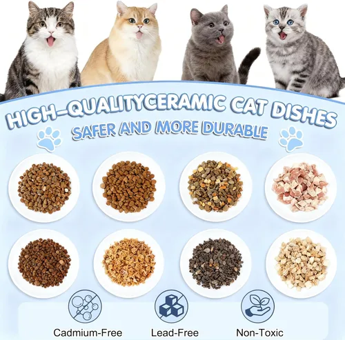 Miniatura 4 de Paquete de 3 cuencos de cerámica para gatos para interiores, platos antifatiga y antibigotes, 5.9 pulgadas de ancho, platos de cerámica poco Pata