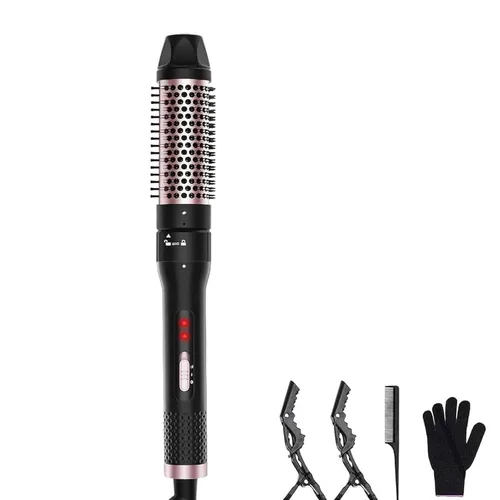 Cepillo térmico, cepillo rizador redondo calentado de 1.5 pulgadas, estilizador alisador de cabello, alisador caliente de cabello con menos frizz,