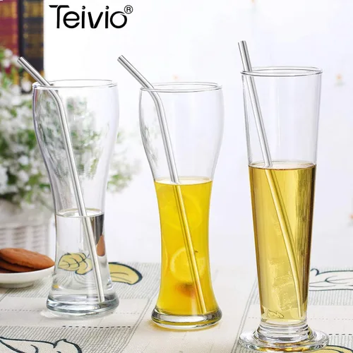 Miniatura 8 de Teivio 8 popotes de acero inoxidable de 5/16 pulgadas de ancho para vaso de 40 onzas con asa, popotes de metal reutilizables de 12 pulgadas