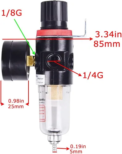 Miniatura 3 de Kit de regulador de presión de filtro de aire neumático AFR2000 de 1/4G de pulgada (0 a 145 psi) Filtro de compresor de herramienta de aire