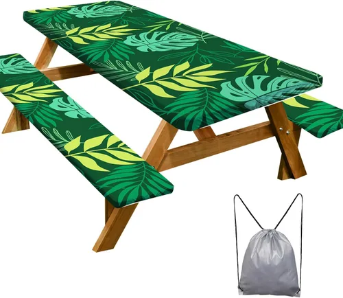 Miniatura 52 de Funda de mesa de picnic con fundas para bancos Esenciales de camping Mantel de picnic impermeable y a prueba de viento con bolsa de cordón, funda