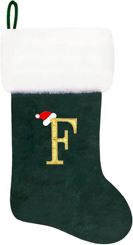 Miniatura 46 de Calcetines de Navidad bordados de 20 pulgadas con monograma, terciopelo negro con puño de felpa blanca supersuave, adornos clásicos para decoración