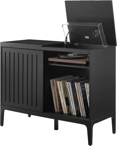 Miniatura 16 de Crosley Furniture Asher - Soporte para tocadiscos con almacenamiento para discos de vinilo, color marrón oscuro