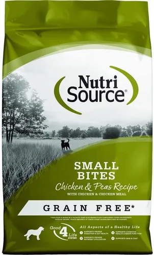 NutriSource Alimento seco para perros sin granos, bocados pequeños, pollo y guisantes, 4 libras